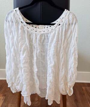 M.S.S.P. White Gauze Crochet Peasant Blouse XL Boho